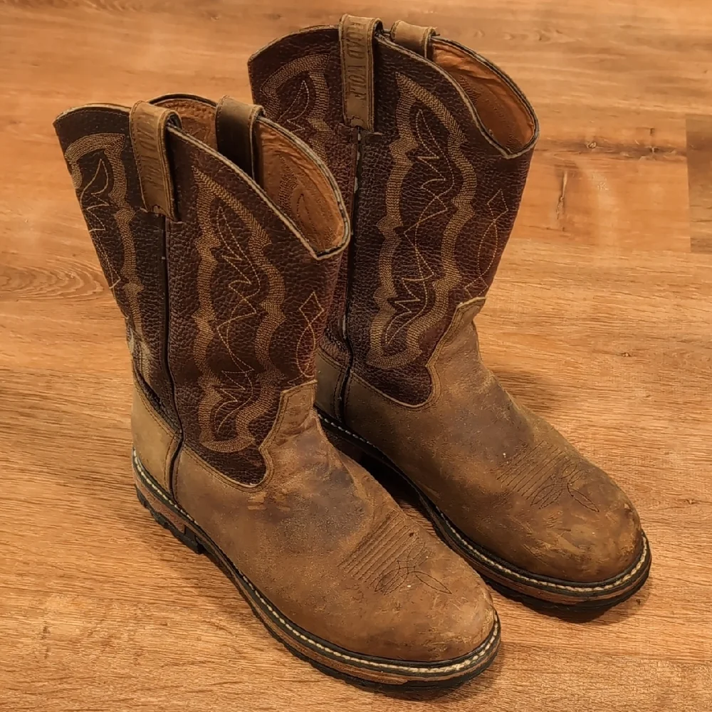 🥾 Road Wolf Men's Brown Leather Cowboy Work Boots - Picture 1 of 12